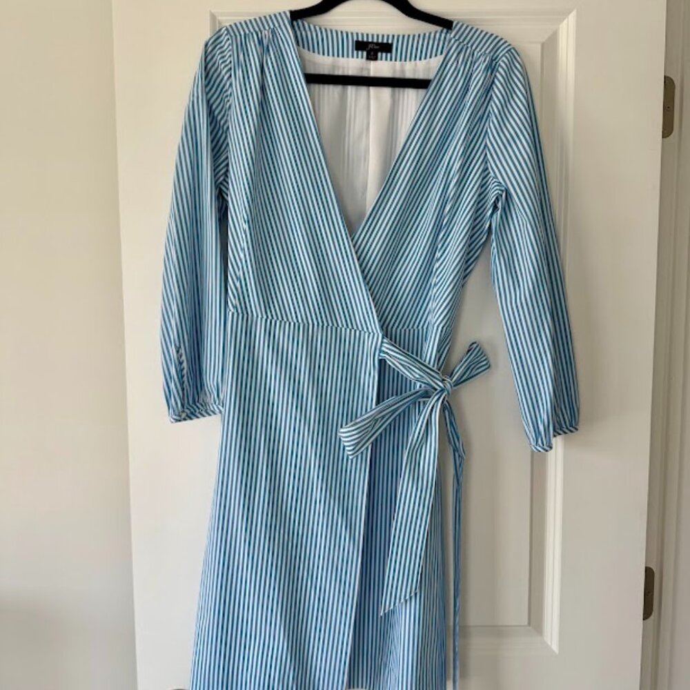 J.Crew Blue and White Striped Wrap Mini Dress